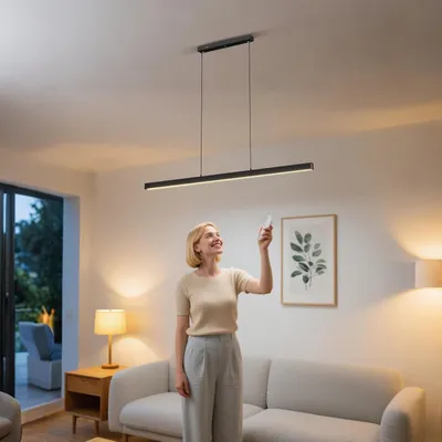Zdjęcie produktu dla Lampa wisząca LED LARS360, czarna, 150 cm, 60 W, regulowana wysokość do 115 cm, prosty design, idealna do jadalni i salonu, możliwość regulacji natężenia światła, temperatura barwowa: 2800–6500 K