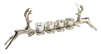 Produktbild von Kobolo Edler Kerzenhalter verziert mit zwei Rentieren für 4 Teelichter - Adventskranz modern Weihnachtsdeko Winterdeko Advent Teelichthalter Klassisch
