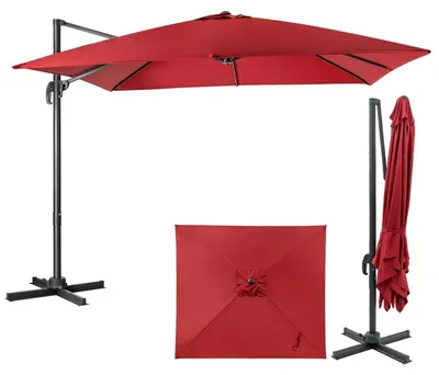 Immagine prodotto di Ombrellone per pergolati, dimensioni 300x300 cm, rettangolare, rotazione a 360°, inclinazione regolabile in 3 posizioni, con manovella, protezione UV 30+, colore bordeaux