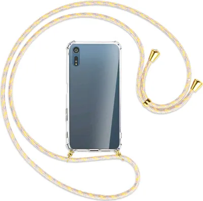 Produktbild von Handykette Backcover-Schutzhülle mit Band (Metall goldfarben) für Sony Xperia XZ, XZs - schwarz/weiß gestreift