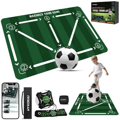 Produktbild von Fußballtrainingsmatte Fußball-Trainingsmatte Balltraining - 90 x 60 cm - Rutschfest - Mit Kicktrainer - Mit Tragetasche - Für Ballkontrolle und Dribbling