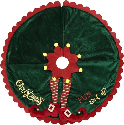 Produktbild von Weihnachtsbaumdecke mit Elfenbeinen, festliche rot-grüne Dekodecke, Weihnachtsbaumabdeckung für drinnen und draußen (Größe M)