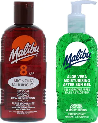 Productafbeelding van Malibu bruiningsolie SPF8 200 ml + Aloe aftersun gel 200 ml Bruiningsset