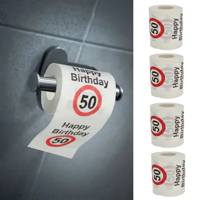 Produktbild von Toilettenpapier 4er Set "Happy Birthday 50" 50. Geburtstag 24 Meter 2-lagig Klopapier Motivpapier Rollen Toilette WC-Papier 180gr/qm