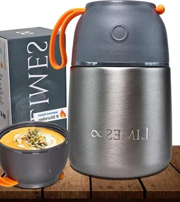 Zdjęcie produktu dla Termos 500 ml ze stali nierdzewnej z torbą termoizolacyjną, kolor szary lub pomarańczowy