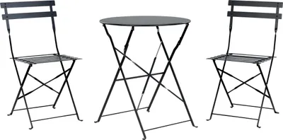 Produktbild von BELIANI Balkonset Schwarz Stahl 3-Teilig Runder Tisch mit 2 Stühlen Zusammenklappbar Modern Französicher Stil Terrasse Garten Outdoor Ausstattung