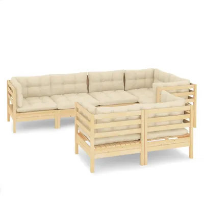 Produktbild von vidaXL 7-tlg. Garten-Lounge-Set mit Creme Kissen Massivholz Kiefer