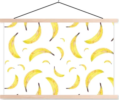 Produktbild von MuchoWow® Textilposter Bananen - Obst - Weiß 60x40 cm mit holzfarbenen Rahmen - Bilder
