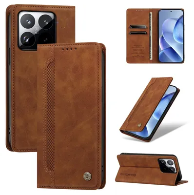 Produktbild von Handyhülle für Xiaomi 15T, Leder Wallet Klapphülle mit Standfunktion, Stoßfeste Schutzhülle Braun