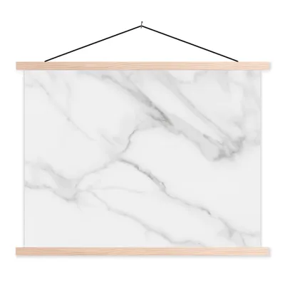 Produktbild von MuchoWow® Textilposter Marmor - Strukturiert - Weiß - Grau - Stein - Marmoroptik 120x90 cm mit holzfarbenen Rahmen - Magnetisch