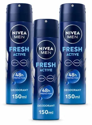 Productafbeelding van 3 x NIVEA MEN Fresh Active Deodorantspray - 150 ml - Voordeelverpakking - 3 stuks