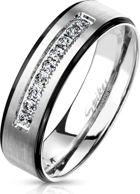 Produktbild von viva-adorno Gr. 52 (16,5 mm Ø) Damen & Herren Edelstahl Ring Partnerring Verlobungsring matt gebürstete Mitte Kristall Leiste RS57c,Rand schwarz,