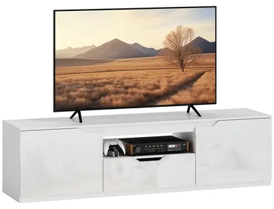 Produktbild von TV-Lowboard, Hochglanz, für Fernseher bis 65'', 3 Fächer, Schublade, 160 x 38 x 43 cm, Weiß