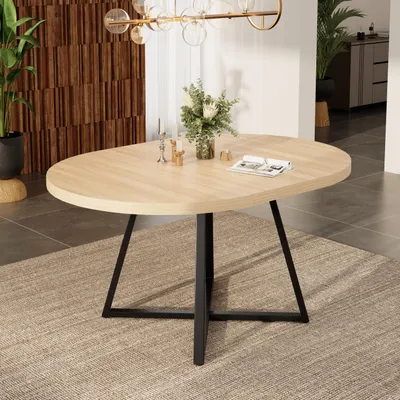Produktbild von Flieks Ausziehbarer Esstisch, geeignet für 4–6 Personen, Esstisch mit abgerundeten Ecken, runder Esstisch 100-140x100x75cm, Eichenfarbe