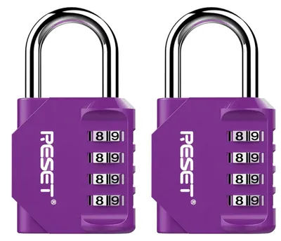 Image de Cadenas numériques à 4 chiffres, couleur violet, lot de 2 | Hauteur d'ouverture : 31 mm, largeur intérieure : 20 mm, diamètre du corps : 6 mm