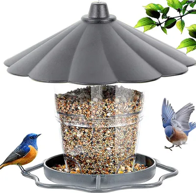 Produktbild von Faltbarer, tragbarer, panoramischer Gartenvogelhäuschen, hängender Vogelfutterspender, für die Vogelfütterung (1* Futterspender, grau)