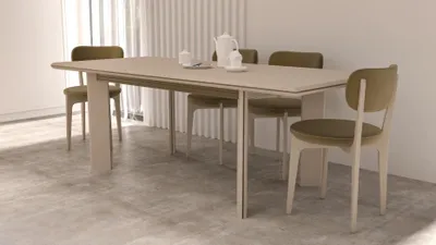 Immagine prodotto di Tavolo da pranzo moderno in legno con gambe minimaliste