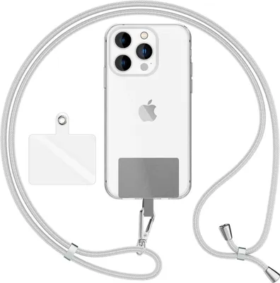 Produktbild von HoldMe Air Edition - Universal Lanyard mit 2 Pads & Karabinerhaken (silber) - 160cm Handyband zum Umhängen -  Hellgrau