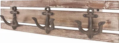 Produktbild von Haku Wandgarderobe weiß-chrom aus Massivholz In vintageoptik 3 Garderobenhaken aus Metall In antikbraun montiert, 89399