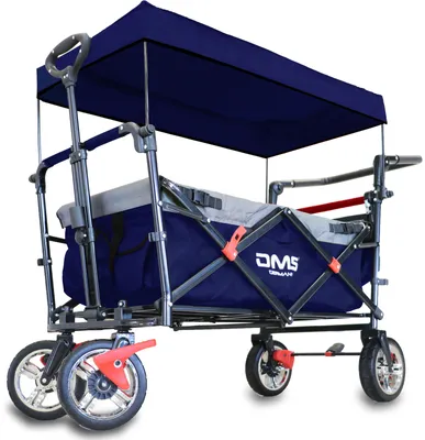 A navy blue and gray foldable wagon with a canopy, shown against a white background.