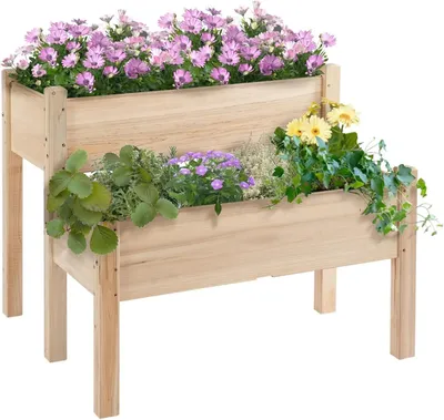 Produktbild von Hochbeet - Zweistöckiger Pflanzkasten - Erhöht - Offener Boden - Für Gemüse, Kräuter und Blumen - Für Terrasse, Balkon und Garten - 84 × 84 × 74 cm