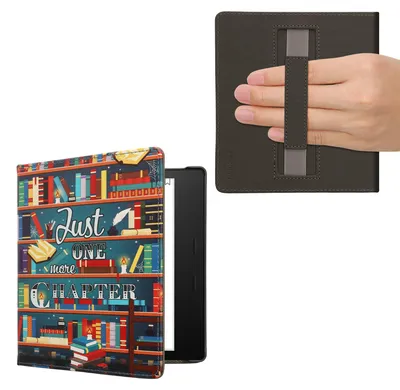 Produktbild von kwmobile Schutzhülle für Amazon Kindle Oasis 10. Generation Hülle - eReader Flip Case mit Handschlaufe und Auto Sleep Funktion - Bibliothek Motto mit