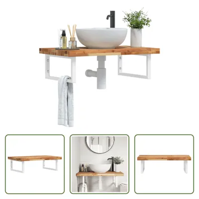 Image de The Living Store Étagère de lavabo murale en acier et acacia