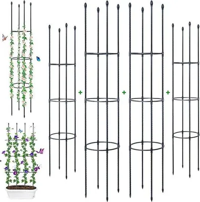 Produktbild von Famanu Pflanzenstütze mit Ringen - Metallische Gartenklimahilfe 160 cm