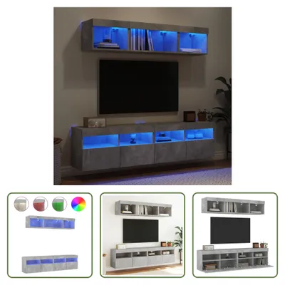 Produktbild von The Living Store 5-tlg. Wohnwand mit LED-Beleuchtung Betongrau Holzwerkstoff
