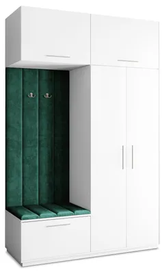 Produktbild von Masseno Garderobe-Set REMA 150/240/60 cm Modern Garderobenschrank Weiß, Veloursstoff MONOLITH 37 (Grün)