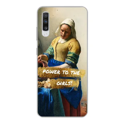 Produktbild von MuchoWow® Handyhülle Schutzhülle Hülle für Samsung Galaxy A70 Milchmädchen - Gold - Zitate - Gemälde - Alte Meister Silikon Softcase Handy Hülle - Schutzhaube
