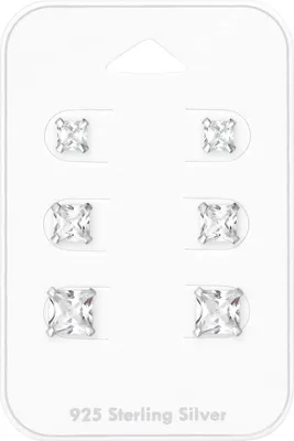 Produktbild von Ohrringe Ohrstecker Set 925 Sterling Silber quadratische Zirkoniasteine 4-5-6mm