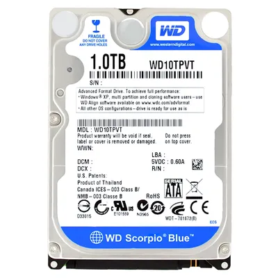 Produktbild von Western Digital Scorpio Blue 1TB, SATA, 0 - 60 °C, -40 - 65 °C, 8 - 95%, 5 - 95%, -305 - 3050 m