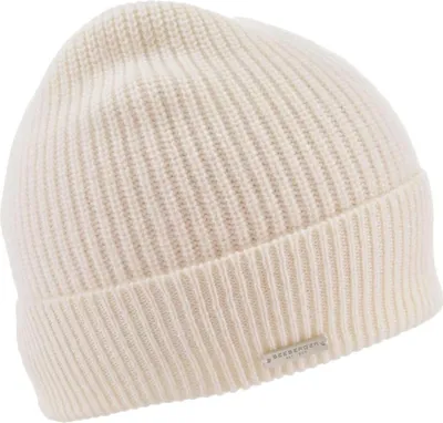 Seeberger Kaschmir Aufschlag-Strickmütze in Rippenmuster in beige