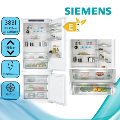 Produktbild von Siemens KB96NVFE0, iQ300, Einbau-Kühl-Gefrier-Kombination mit Gefrierbereich unten, 193.5 x 70.8 cm, Flachscharnier