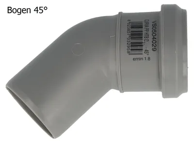 Produktbild von HT Bogen Ø 90 x 45°, mit einseitiger Steckmuffe und Gummidichtung