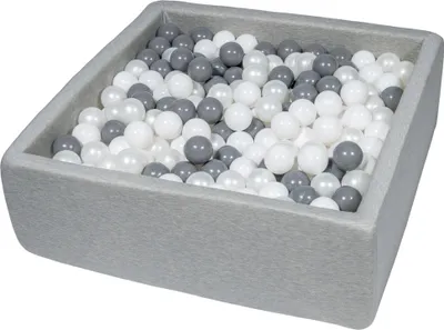 Image de Piscine à balles pour enfants, 90x90 cm, aire de jeux + 450 balles blanches, perle, grises