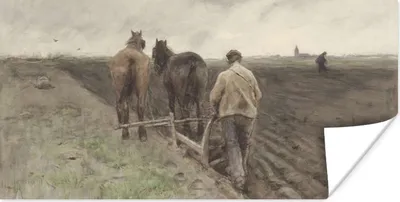 Produktbild von MuchoWow® Poster Pflügender Bauer - Gemälde von Anton Mauve 80x40 cm - Wanddeko