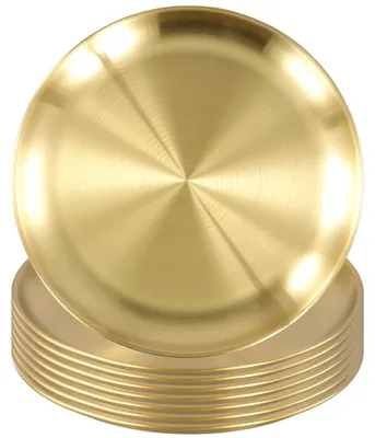 Productafbeelding van Set van 8 Ronde Gouden Dienbladen van RVS voor Serveerdoeleinden