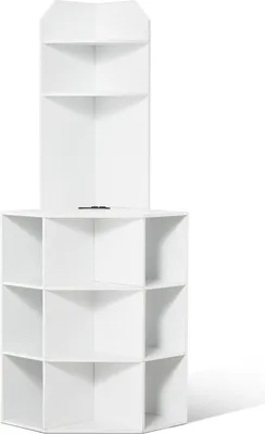 Obrázek produktu pro SucceBuy rohová skříňka s nabíjecí stanicí, nastavitelné police, 163 cm, bílá