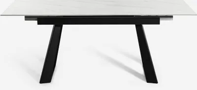 Image de Table de salle à manger extensible 160-200x90cm moderne effet marbre Caracas - Blanc