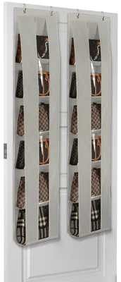 Produktbild von Tür-Handtaschen-Organizer, 2er-Set mit 6 Fächern, platzsparender Organizer zur Aufbewahrung und Organisation von Handtaschen, ideal für Türen oder Schränke, Handtaschenhalter, grau