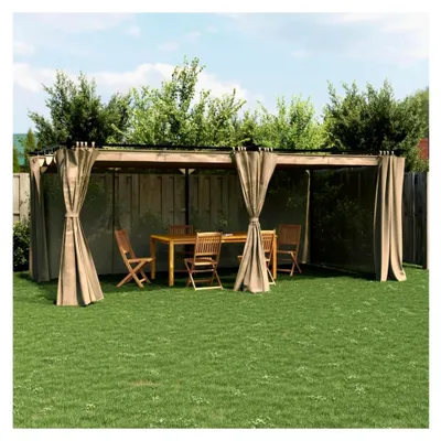 Produktbild von Wasserdichte Pergola 3x6 Aluminium mit verstellbarem Sonnendach und Vorhängen für Terrasse und Garten