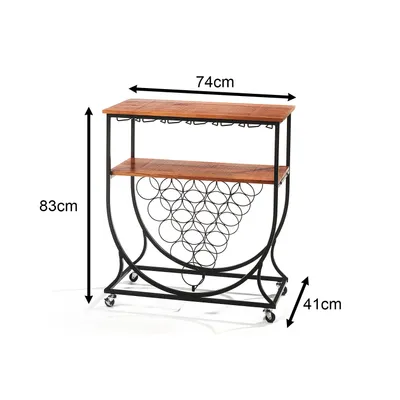 A product shot of a wine rack with dimensions indicated.