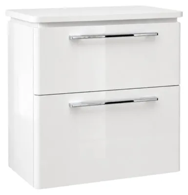 Produktbild von Waschbeckenunterschrank MOBI - Weiß Hochglanz - 60 cm - 2 Schubladen - hängend Badmöbel Badezimmer Badezimmermöbel