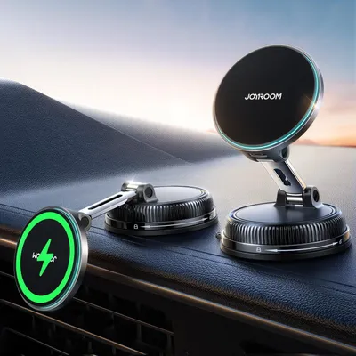 Produktbild von Magsafe Autohalterung mit Ladefunktion 15W, Vakuum Gel Saugnapf, 360° drehbar, klappbar, iPhone 17-12, schwarz