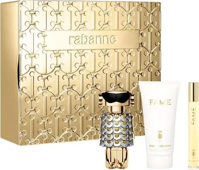Produktbild von Paco Rabanne Fame Set Eau de Parfum, 50 ml + Körperlotion, 75 ml + Eau de Parfum Miniatur, 10 ml