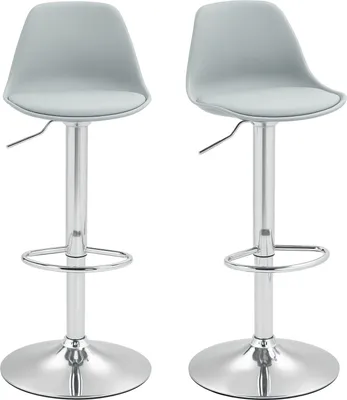 Produktbild von Barhocker 2er Set, Gepolstert Barstuhl mit Stahlgestell, Lehne, Höhenverstellbar Küchenstühle mit Fußstütze 360° Drehbar Tresenhocker für Küche, Wohnzimmer, Esszimmer, Kunstleder Grau