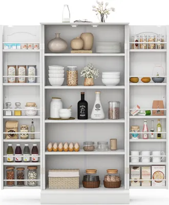 Produktbild von COSTWAY 120,5 cm hoher Küchenschrank, freistehender Buffetschrank, Sideboard mit 2 Türen und Kippschutz, moderner Vorratsschrank Weiß