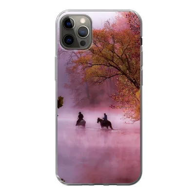 Produktbild von MuchoWow® Handyhülle Schutzhülle Hülle für iPhone 12 Pro Max Pferde - Nebel - Wald Silikon Softcase Handy Hülle - Hartschale
